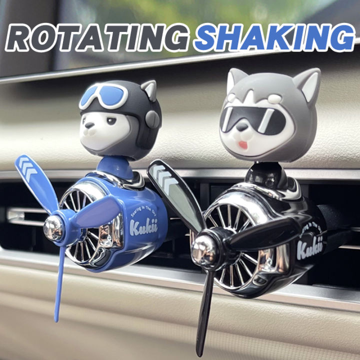 Head shaking rotating propeller plane cool fun dog pilot car air freshener accessories decoration perfume diffuser fragrance men