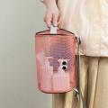 New women's mesh single shoulder bag large capacity cylindrical handbag daily makeup storage bag.