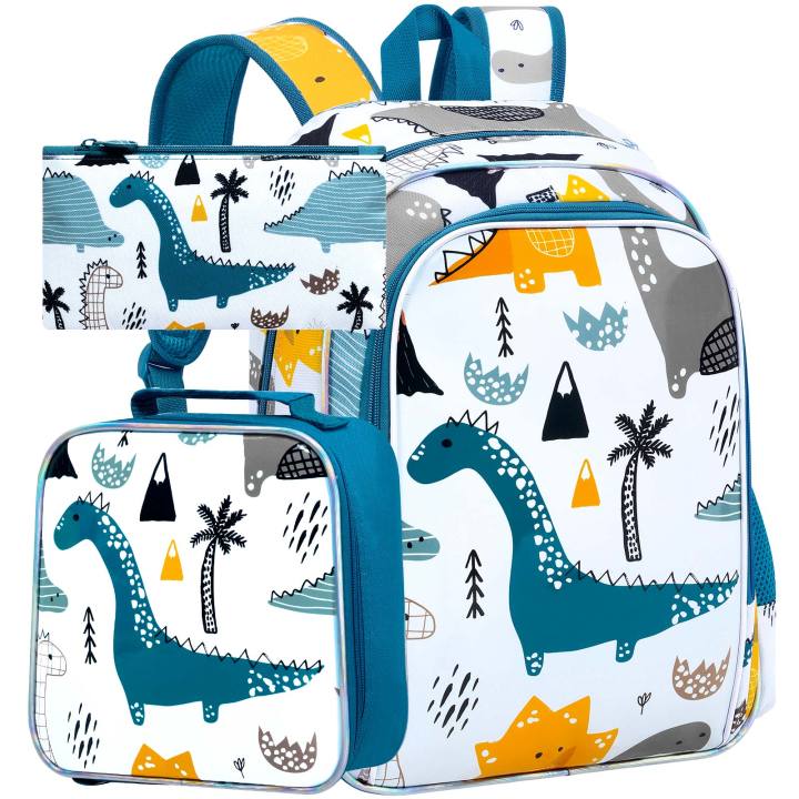 3Pcs Dinosaur Backpack for Boys, 16 Inch Kids School Preschool Bookbags, Cool Toddler Kindergarten Backpacks with Lunch Box