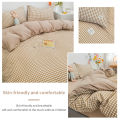 100% Cotton Duvet Cover Set,Bedding Set With Plaid Stripe,Skin Friendly Breathable,1 Duvet Cover,2 Pillowcase,Japan Simple Style.