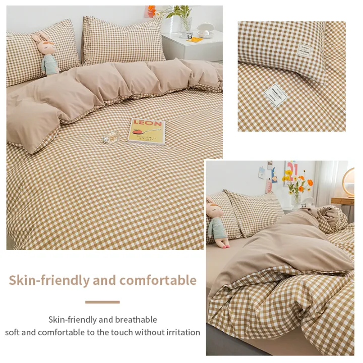 100%25%20Cotton%20Duvet%20Cover%20Set,Bedding%20Set%20With%20Plaid%20Stripe,Skin%20Friendly%20Breathable,1%20Duvet%20Cover,2%20Pillowcase,Japan%20Simple%20Style%20-%20Image%203