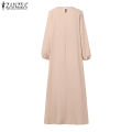 ZANZEA Modest Layered Plisse Patchwork Muslim Maxi Dress, Women's Lantern Sleeve Elegant Abaya, Islamic Hijab Pleated Robe Femme. 