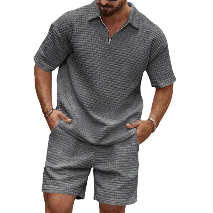 2024European%20and%20American%20Men's%20Spring%20and%20Summer%20Trends%20Youth%20Outdoor%20Lapel%20Small%20Plaid%20Short%20Sleeve%20Shorts%20Sports%20Suit%20-%20Image%205