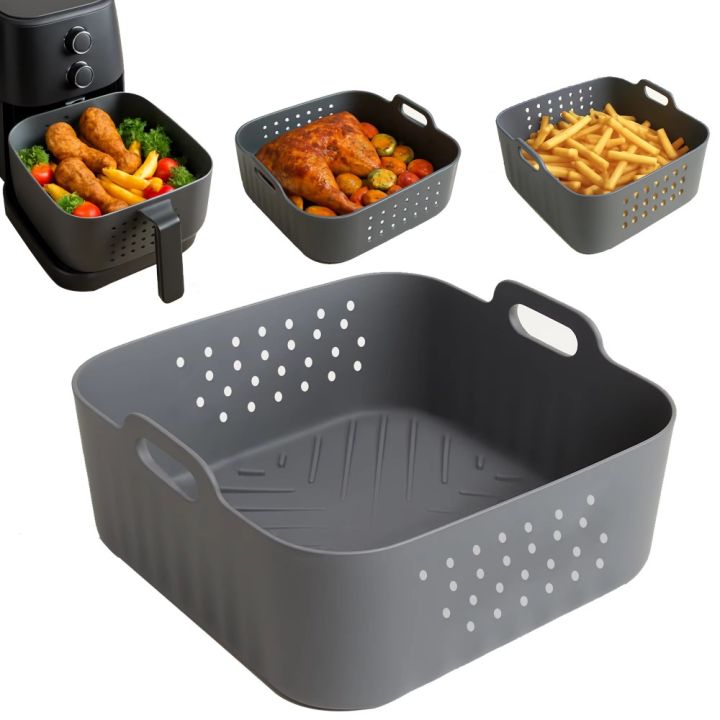 Silicone Air Fryer Baking Tray Square 5.5-6.2L Silicone Air Fryer Liners Heightened Reusable Air Fryer Basket