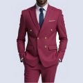 Men Double Breasted Suit Black Slim Fit High Quality Wedding Costume Party Prom Gold Button Male Suits.
