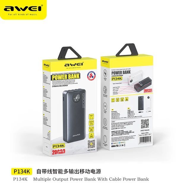 Awei%20P134K%204%20in%201%20Portable%20Power%20Bank%2020000mAh%20With%20Type-C/Lightning/Micro%20Cable%20Powerbank%20For%20iOS&Android%20-%20Image%207