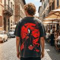 Itachi Uchiha Naruto Akatsuki Vintage Washed Cotton Oversized T-Shirt Men Streetwear Crow Graphic Manga Tee. 