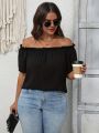 Plus Size Summer Women Elegant Shoulderless Shirt Casual Fashion Solid Tops Office Lady Curve Clothing.