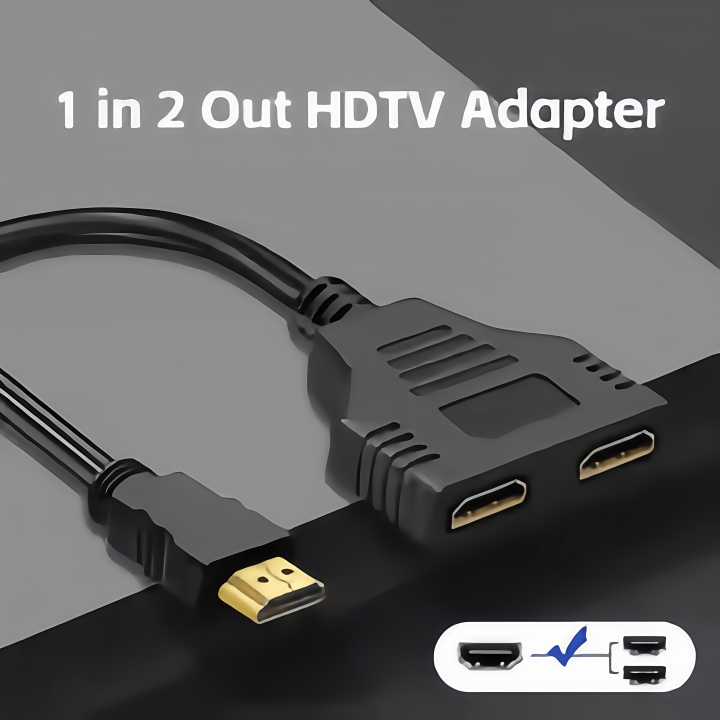 1 to 2 HDMI Splitter Adapter – 1080P HD Signal Duplicator, Male to 2 Female Y-Cable for Dual Monitor/TV Setup