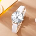 3Pcs Ladies Fashion Trend Simple Digital Star Pointer White Leather Quartz Watch Butterfly Rhinodiamond Cat's Eye Bracelet Set. 