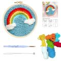 Embroidery Diy Punch Needle Starter Kits For Beginner Adults Handicrafts Yarn Painting For Home Decors Rainbow. 
