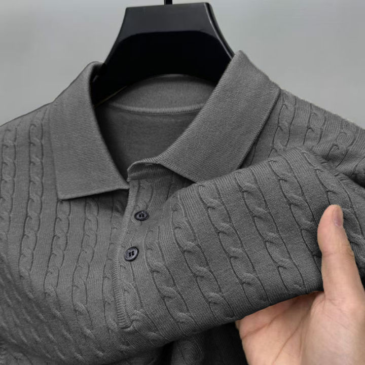 Autumn%20Men's%20Knitted%20Pullover%20Sweaters%20Cable%20Woolen%20Button%20Sweater%20Slim%20V-neck%20Long%20Sleeve%20Outerwear%20Winter%20Warm%20Heavyweight%20Top%20-%20Image%203