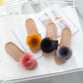 Linen Platform Slippers Women Home Hairball Designer Shoes Girls Fashion Casual House Elegant Slippers Flats Open Toe Indoor. 