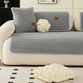 Solid Sherpa Anti-Slip Sofa Cover with PU Label Decor for Living Room Coush Seat Cover, Universal Sofa Slipcover Furniture Towel. 
