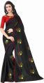 Embroidered Chanderi Cotton Saree (Black) with Blouse material. 