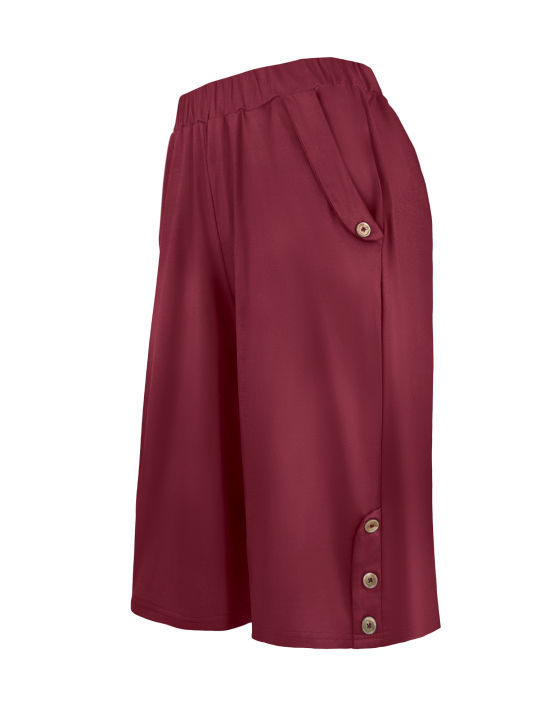 FLASH%20DEAL%20Women's%20Casual%20Knee%20Length%20Shorts%202025%20Summer%20New%20Elastic%20Waist%20Loose%20Fit%20Solid%20Color%20Shorts%20with%20Side%20Button%20Detail%20-%20Image%205