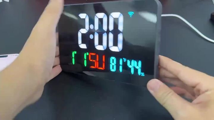 Smart Wifi Digital Wall Clock Temperature Humidity Display 4-Level Brightness Desk Table Electronic LED Alarm Clock Home Decor