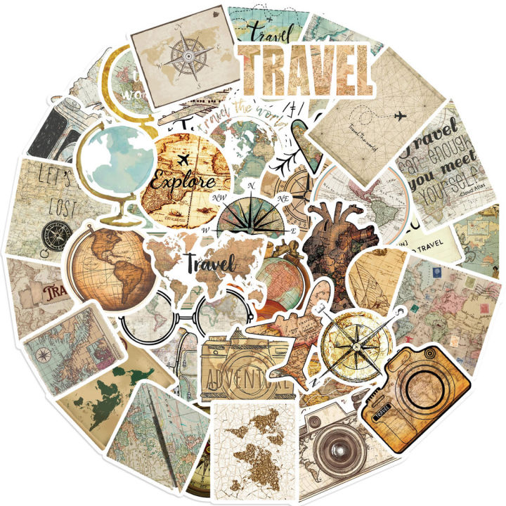 50PCS New Travel Clock Map Graffiti Stickers for Bicycle Hand Account ...