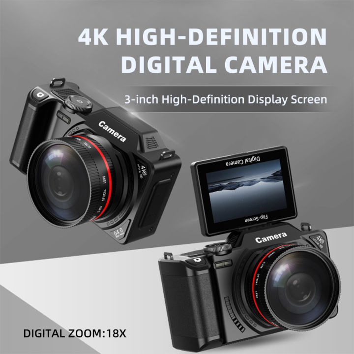 4K Digital Camera for Photography Compact Vlogging Camera Flip Screen 3'' 180° Flip Screen CCD Intelligent Beauty Selfie Filters