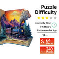 Wooden Puzzle for Adults - the Train in the Book Puzzle, Unique Shape Wooden Jigsaw Puzzles, Modern Art Home Decor. 