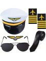 PESENAR Pilot Clothing Set, Aviation Pilot Captain, Pilot Hat, Shoulder Badge, Sunglasses Badge, Tie Accessory. 