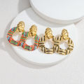 Kissmoon Trendy Woven Striped Texture Hoop Colorful Enamel Twisted Stainless Steel Earrings for Women Party Daily Jewelry s. 