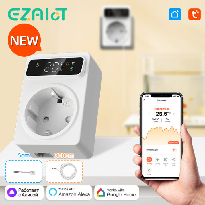 Tuya Wifi Outlet Plug Digital Thermostat Socket Temperature Control Timer Switch Accuracy Cooling/Heating Regulator Thermometer