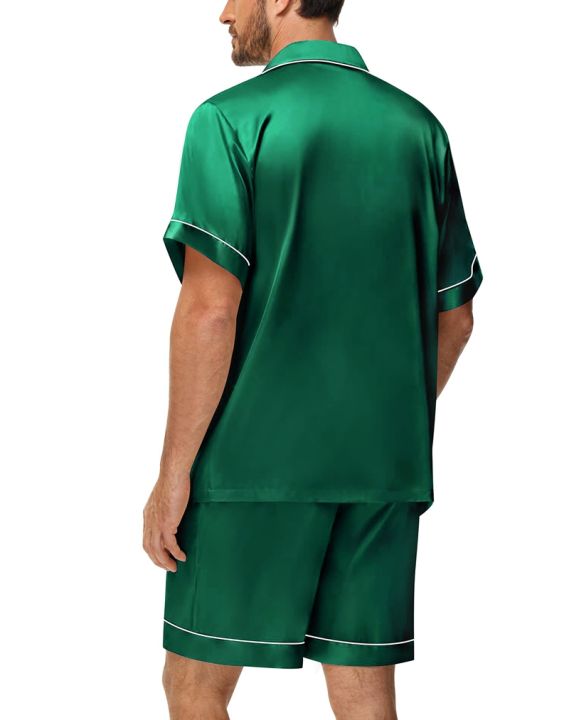 Men's%20Silky%20Satin%202Pcs%20Pajama%20Set%20Short-Sleeve%20Lapel%20Chest%20Pocket%20Shirt%20And%20Shorts%20Smooth%20Touch%20Soft%20Sleepwear%20Cozy%20Nightshirts%20-%20Image%203