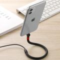 Flexible Bending Stand Lazy Bracket 2-in-1 iPhone Charger and Holder - 120cm Adjustable Lightning to USB Data or Charging Cable for iPhone to Power Bank, Computer, Power Adaptor. 