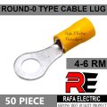 Cable Lug 4-6 Rm Terminal round type O type Lugs 12-10mm Insulated Ring Terminal 12-10mm AWG Battery Cable Connector Clip 4-6 Rm 50 Piece Pack.