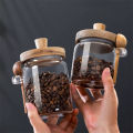 Coffee Bean Storage Jar Glass Sealed Containers Grains Jar with Wood Spoon Clear Spice Jars Kitchen Moisture-proof Storage Tank. 