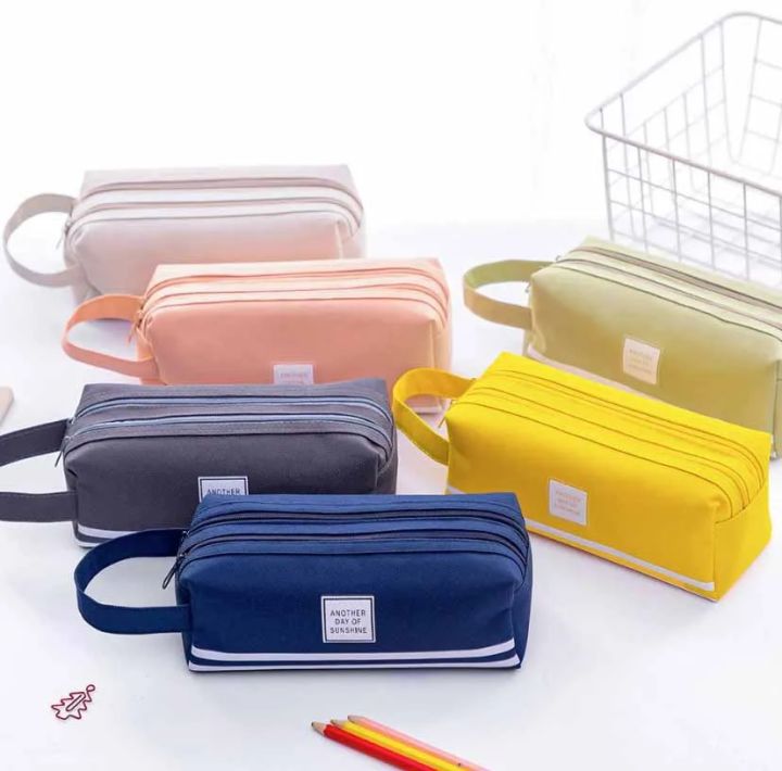 Double Layer Portable Pencil Case Oxford Cloth Double Zipper Pencil Bag for Students Back To School Storage Stationery Supply