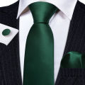 Dark Green Silk Solid Men Ties With Pocket Square Cufflinks Set Elegant Woven High Quality Suit Necktie Wedding Party Barry.Wang. 