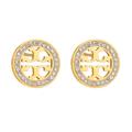 Tory Burch Set Gold Plated Necklace & Earrings Set for Women – Round Cutout Pendant Jewelry with Crystal Accents | Stylish Fashion Jewelry Gift. 