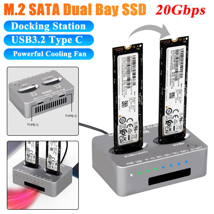 NVME Docking Station Dual-Bay M.2 NVME SSD Clone 20Gbps USB 3.2 Type C External Hard Disk State Drive Reader for M2 SSD M Key PC