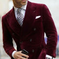 Burgundy Velvet Blazer for Men with Double Breasted Dinner Jacket Elegant Smoking Suit Coat 2023. 