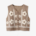 Cute Flower Crochet Vest Top for Women Teen-girl Button Front Sleeveless Crop Waistcoat  Summer Boho Chic Vacation Beach Outfit. 