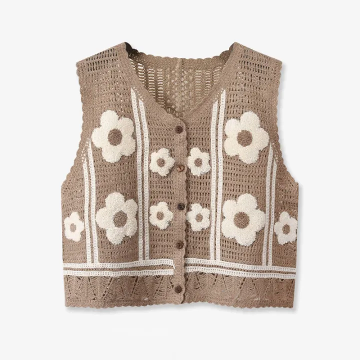 Cute%20Flower%20Crochet%20Vest%20Top%20for%20Women%20Teen-girl%20Button%20Front%20Sleeveless%20Crop%20Waistcoat%20%20Summer%20Boho%20Chic%20Vacation%20Beach%20Outfit%20-%20Image%203