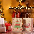 8-48pcs Christmas Series Kraft Paper  Bags,Party Candy  Packaging,Cartoon Elk Snowman Christmas Tree Printed Tote Bags. 