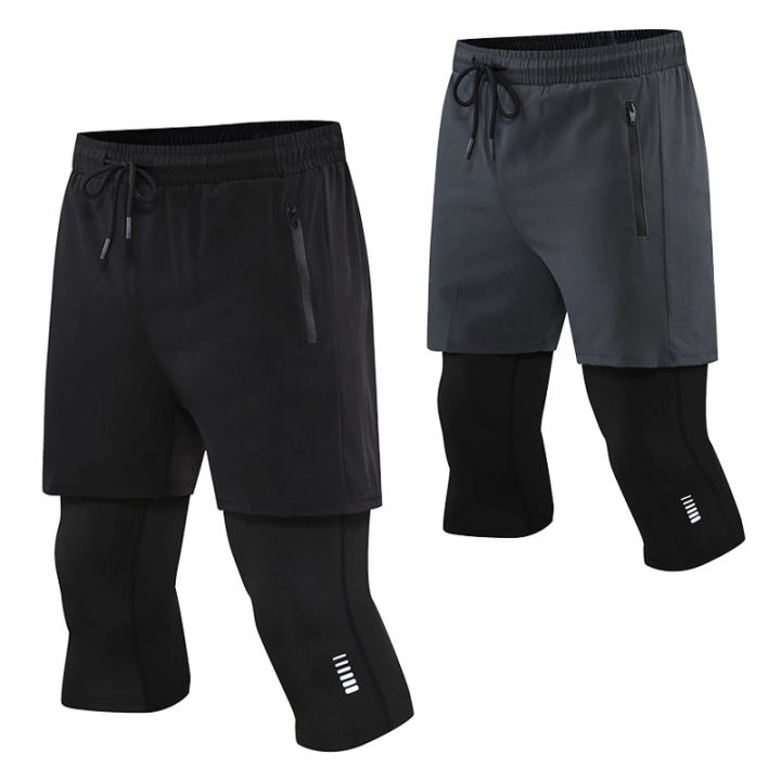 New Men Run Trouser 2 In 1 Double Layer Pant Tight Two Piece Running Training Gym Sweatpant With Pockets Running Trousers