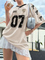 Women's Y2K  V-Neck Number 07 Print Short Sleeve Loose Fit Ballet Style Sports Jersey T-Shirt Graphic Tees Women Tops. 