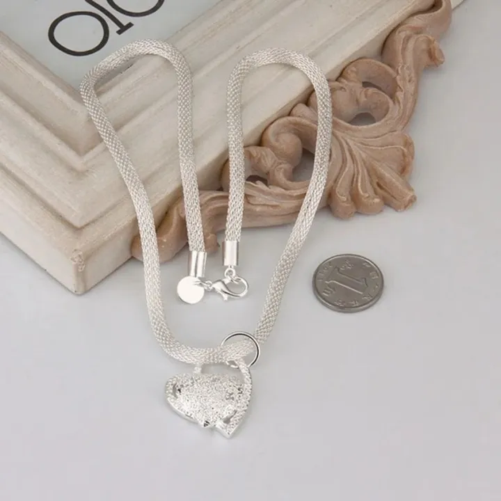 DOTEFFIL%20925%20Sterling%20Silver%20Gorgeous%20Charm%20Fashion%20Charm%20Heart%20Wedding%20Lady%20Love%20Necklace%20Noble%20Luxury%2018%20Inches%20Silver%20Jewelry%20-%20Image%205