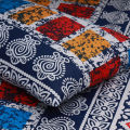 King Size Premium Bed Sheet 88" x 98" with 2 Pillow Covers | Multicolor & Shaped Motif Print on Blue. 