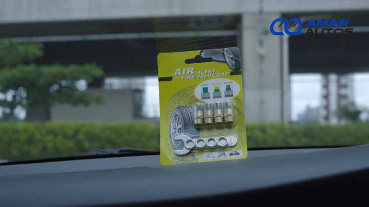 4Pcs Tire Pressure Indicator Valve Cap,Alert Tyre Air Gauge Warning Device (with Tools),Tire Vulb Cap