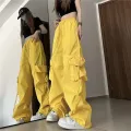 Women Y2K Cargo Pants High Waist Streetwear Hip Hop Trousers Female Big Pockets Casual Low Waist Drawstring Baggy Sweatpants. 