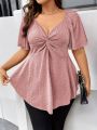 Plus Size Elegant Summer T Shirt for Women Casual Office Lady Solid Curve Clothing Loose V Neck Tops. 
