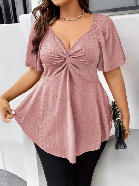 Plus%20Size%20Elegant%20Summer%20T%20Shirt%20for%20Women%20Casual%20Office%20Lady%20Solid%20Curve%20Clothing%20Loose%20V%20Neck%20Tops%20-%20Image%206