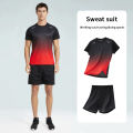 Summer men gradually color fast-drying short-sleeved shorts sports suit teenagers leisure running fitness relaxed plus-size suit. 