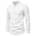 Men's solid color casual slim fitting standing collar long sleeved business shirt shirt. 