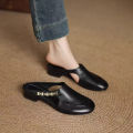 Women's Stylish Genuine Leather Mule Loafers with Metal Buckle Low Heel Slip On Flats Casual Driving Shoes. 